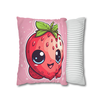 Kawaii Strawberry Adventure - Anime Classic Traditional Japanese Fruit - Otaku Artwork - Spun Polyester Square Pillow Case