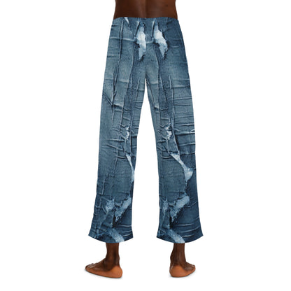 Distressed Blue Denim-Look: Edgy, Torn Fabric Design - Men's Pajama Pants (AOP)