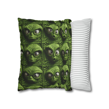 Alien Granny Square Crochet - Galacitc Space Sci fi Fantasy Theme - Spun Polyester Square Pillow Case