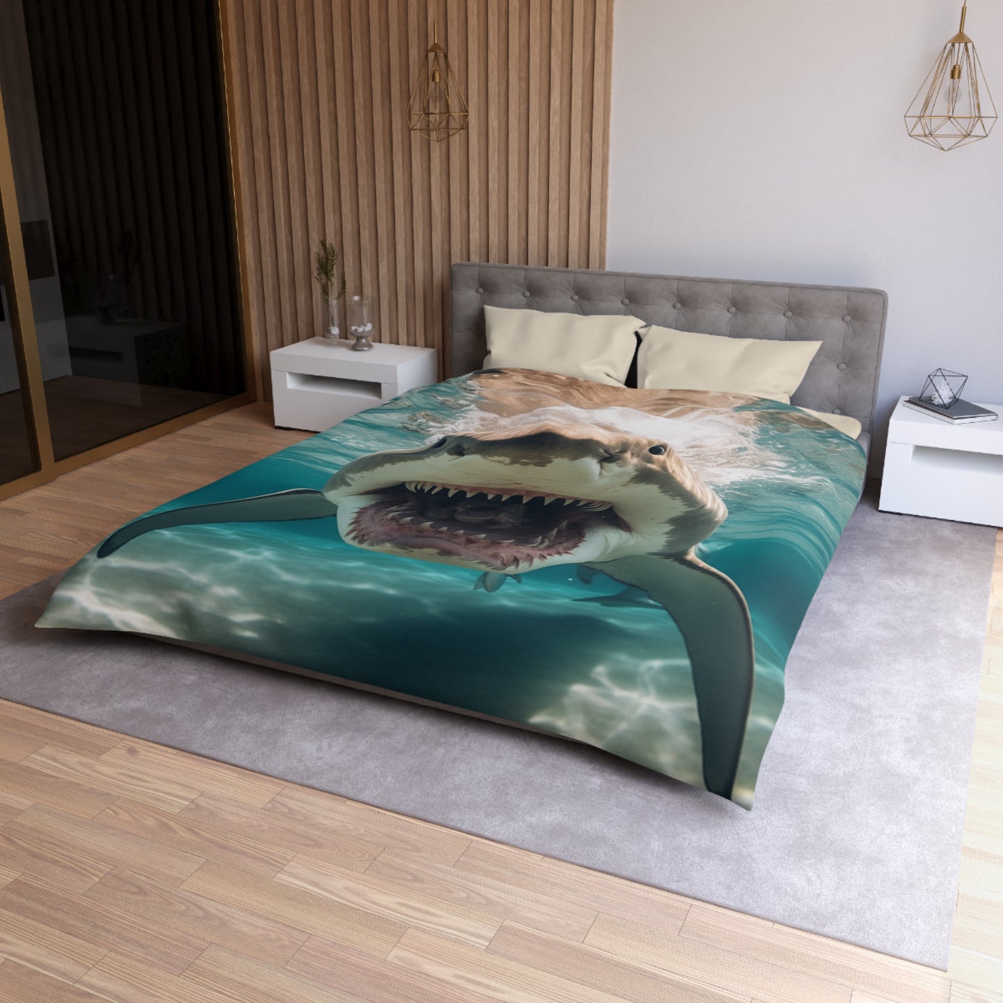 Bull Shark: River Monster Menace - Realistic Dark Water Predator - Microfiber Duvet Cover