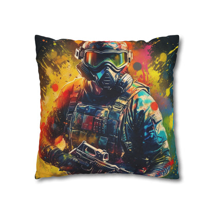 Paintball Game Sport: Professional Action Shot Target Player - Spun Polyester Square Pillow Case