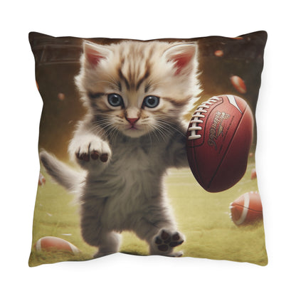 Football Kitty Fantasy: Feline Cat American Sport Quarterback - Outdoor Pillows