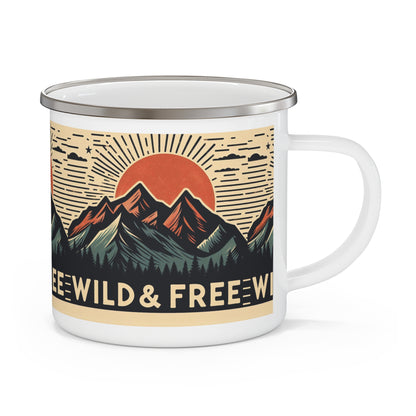 Wild and Free - Trendy Hiking and Camping - Enamel Camping Mug