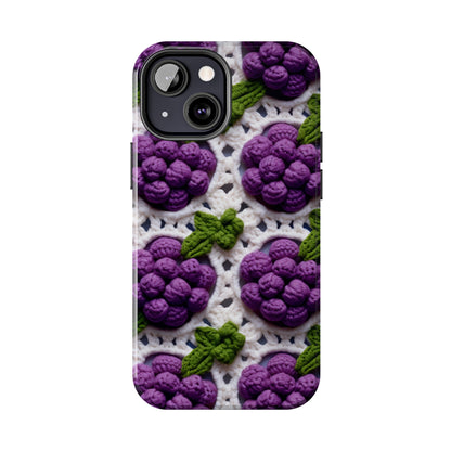 Crochet Grapes Pattern - Granny Square Design - Fresh Fruit Pick - Orchard Purple Snack Food - Tough Phone Cases