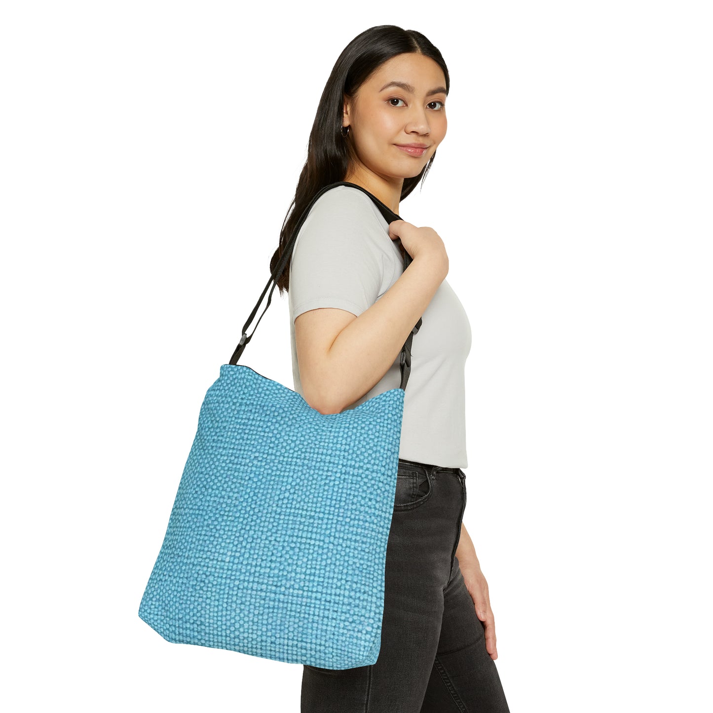 Bright Aqua Teal: Denim-Inspired Refreshing Blue Summer Fabric - Adjustable Tote Bag (AOP)