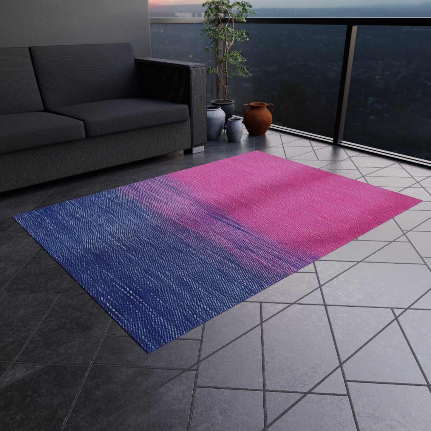 Dual Delight: Half-and-Half Pink & Blue Denim Daydream - Outdoor Rug