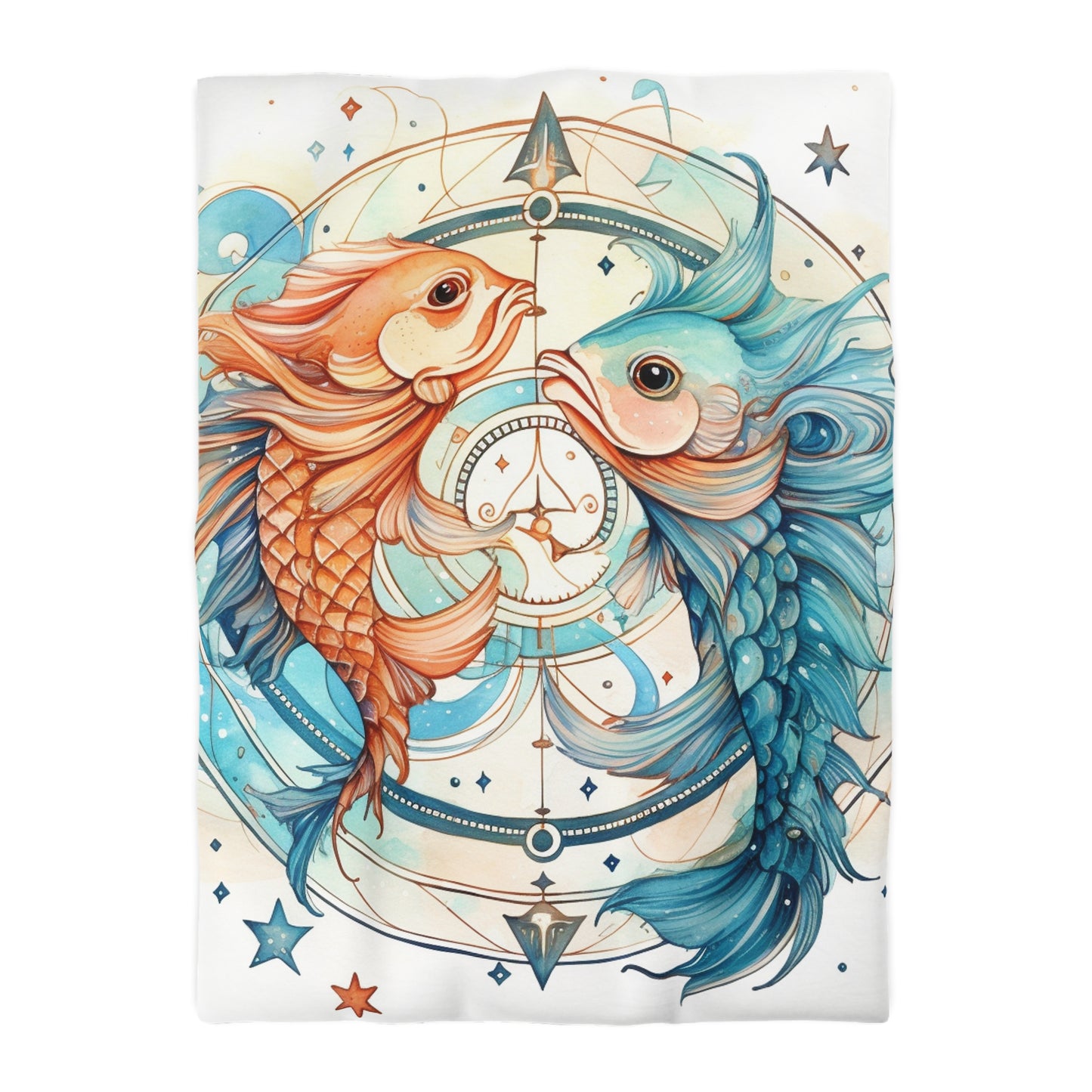 Pisces Zodiac Horoscope - Starry Watercolor & Ink, Hyper-Detailed Fish Microfiber Duvet Cover