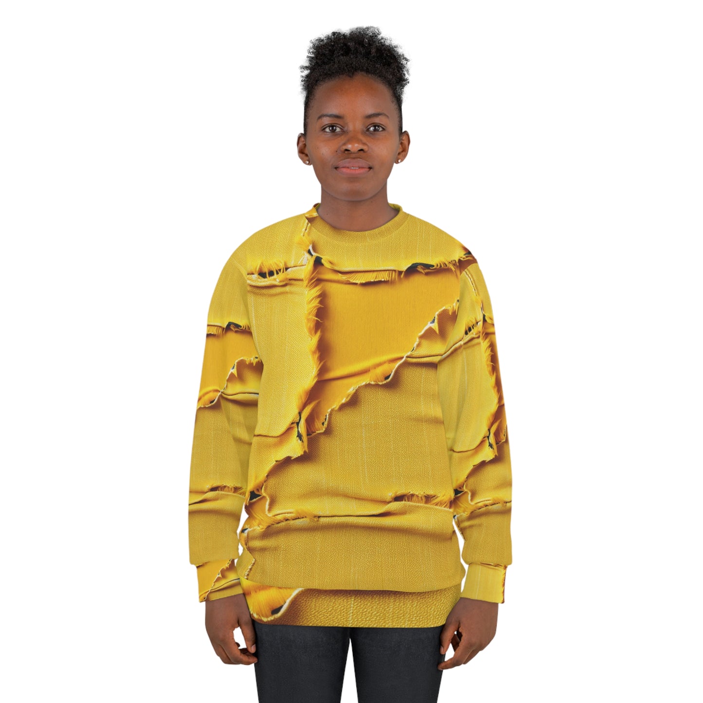 Banana Yellow Lemon: Bold Distressed, Denim-Inspired Fabric - Unisex Sweatshirt (AOP)