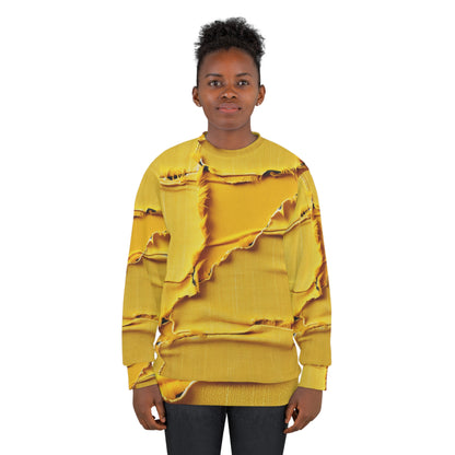 Banana Yellow Lemon: Bold Distressed, Denim-Inspired Fabric - Unisex Sweatshirt (AOP)