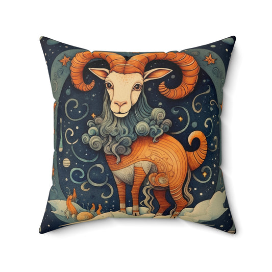 Diseño humorístico del estilo del libro infantil del zodiaco de Capricornio - Almohada cuadrada de poliéster hilado 