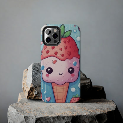 Kawaii Strawberry Sundae Cone - Traditional Japanese Anime Dessert Delight - Sweet Berry Otaku Gift - Tough Phone Cases