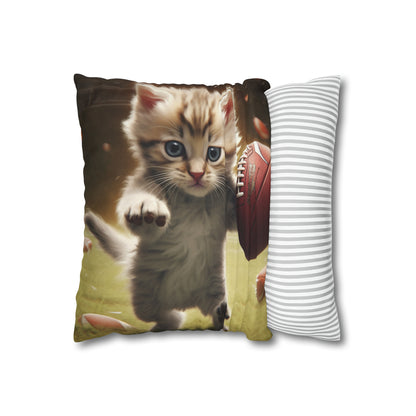 Football Kitty Fantasy: Feline Cat American Sport Quarterback - Spun Polyester Square Pillow Case