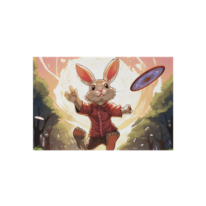 Disc Golf Rabbit: Bunny Aiming Frisbee for Basket Chain - Outdoor Rug