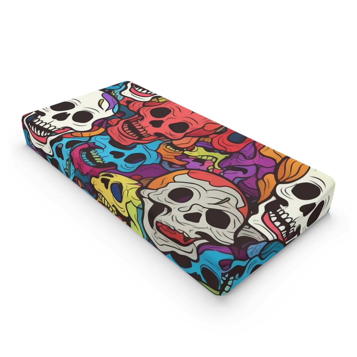 Patrón psicodélico de cabeza de calavera arcoíris, colores vibrantes - Funda para cambiador de bebé