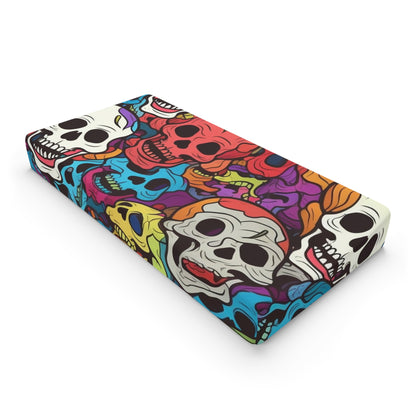 Patrón psicodélico de cabeza de calavera arcoíris, colores vibrantes - Funda para cambiador de bebé