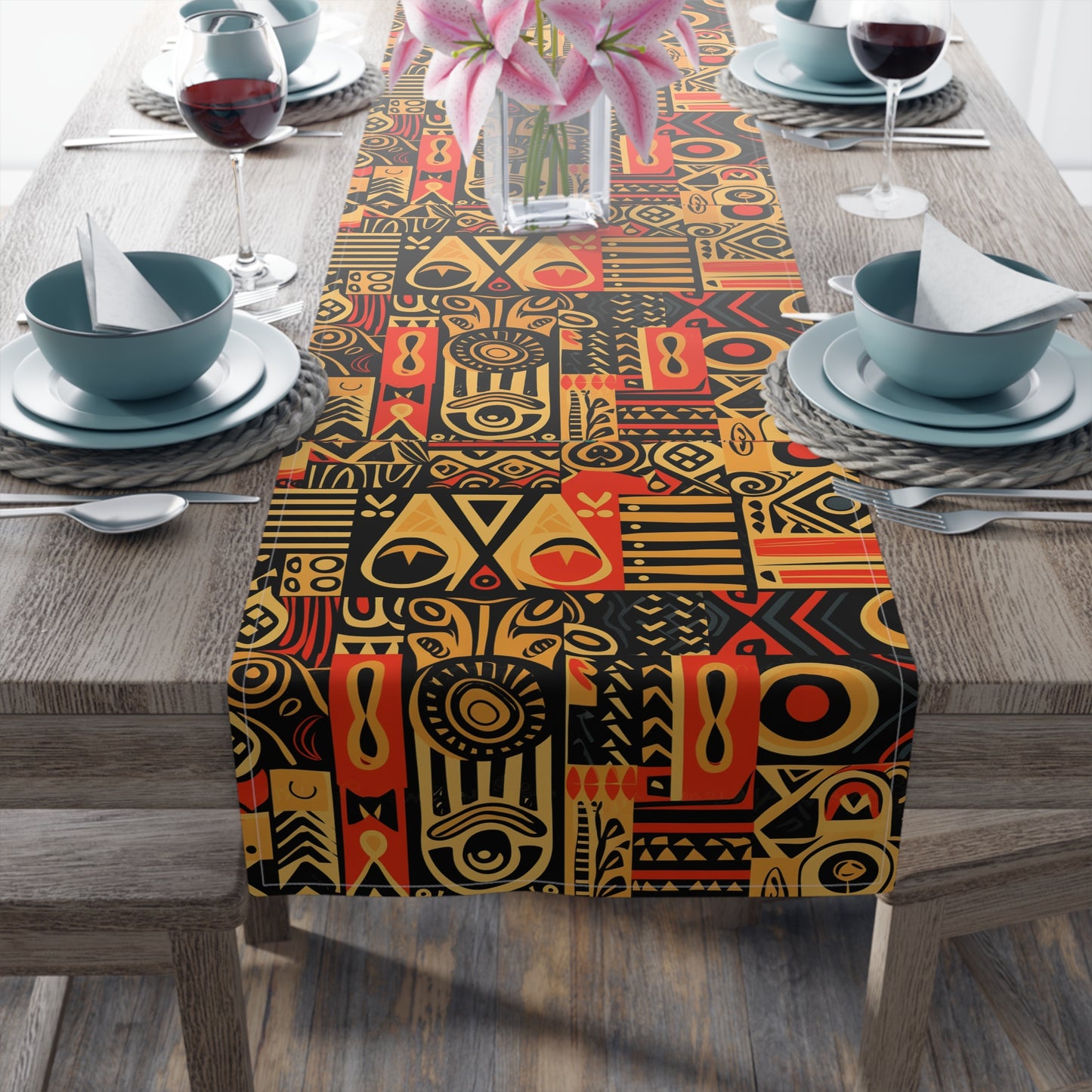 Tribal Art-Inspired Abstract Symbols, Heritage - Table Runner (Cotton, Poly)