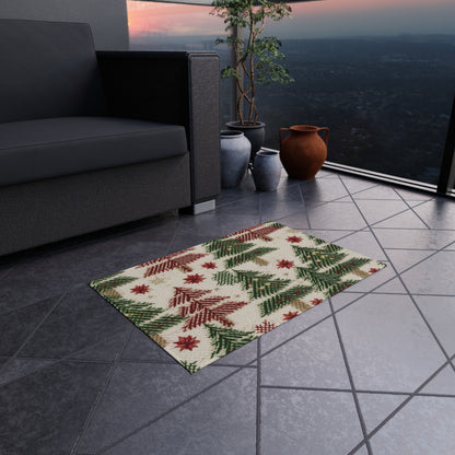 Embroidered Christmas Winter, Festive Holiday Stitching, Classic Seasonal Design - Outdoor Rug