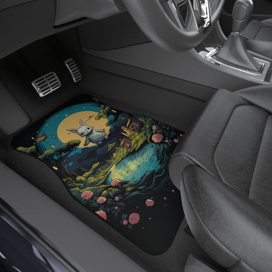 White Rabbit Mystery Psychedelic Fantasy Anime Cartoon Bunny - Car Mats (Set of 4)