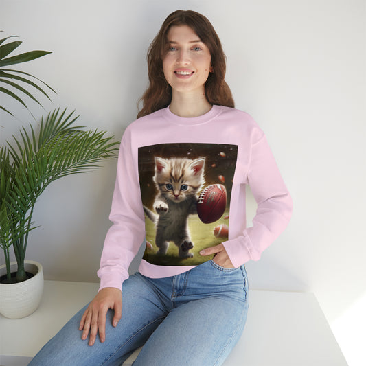 Football Kitty Fantasy: Feline Cat American Sport Quarterback - Sudadera unisex con cuello redondo Heavy Blend™