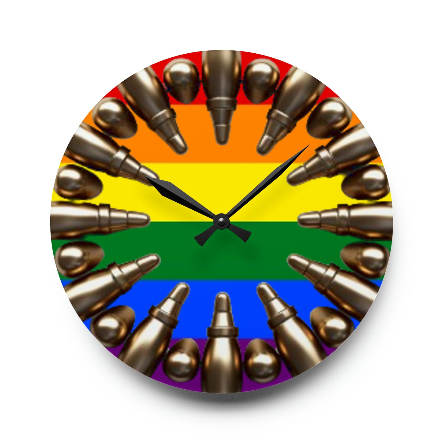 Pride Parade Bullet Band Acrylic Wall Clock - Rainbow Flag Design, Non-Live Ammunition Decor, Inclusive Timepiece