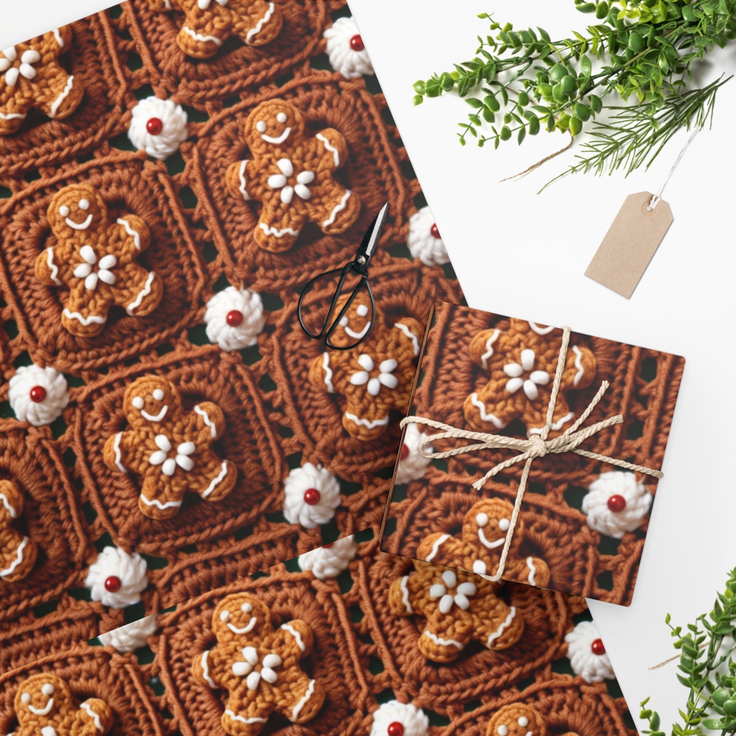 Gingerbread Man Crochet, Classic Christmas Cookie Design, Festive Yuletide Craft. Holiday Decor - Wrapping Paper