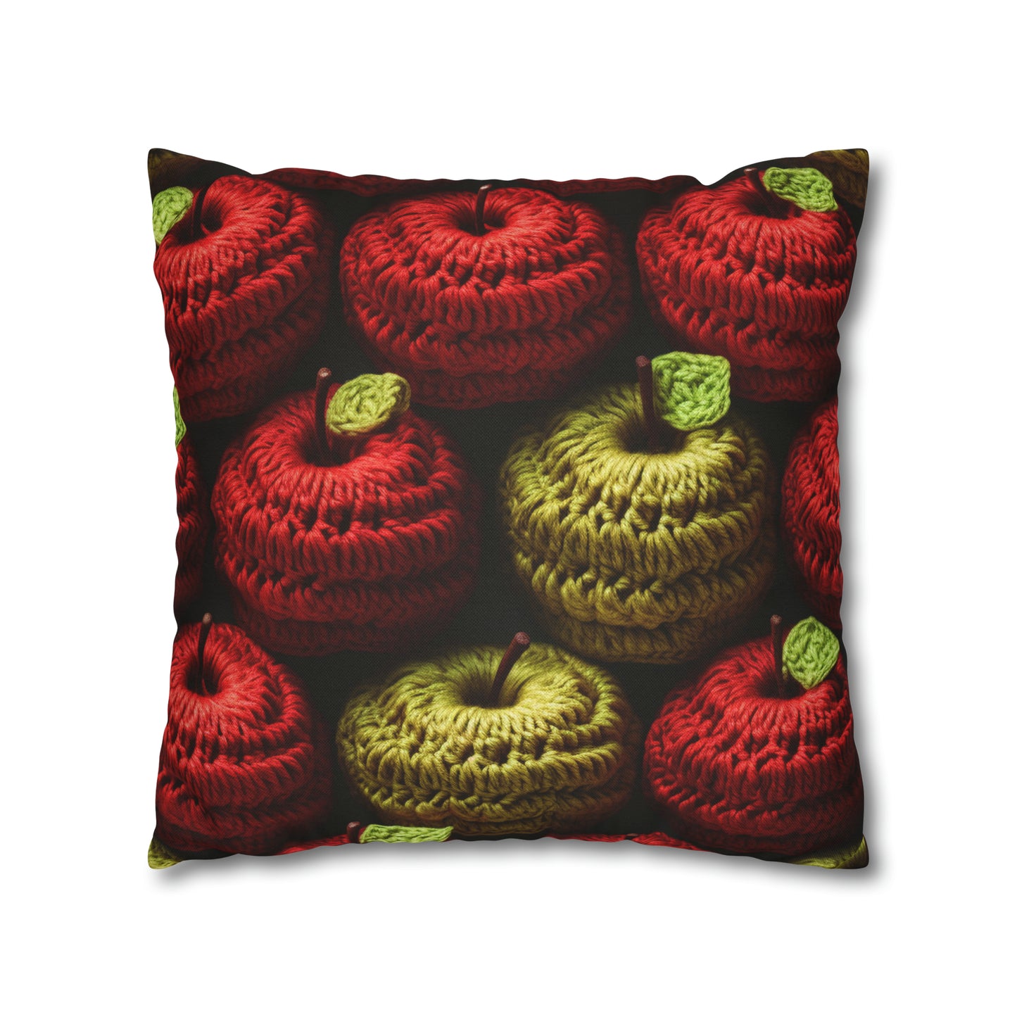 Crochet Apple Amigurumi - Big American Red Apples - Healthy Fruit Snack Design - Spun Polyester Square Pillow Case