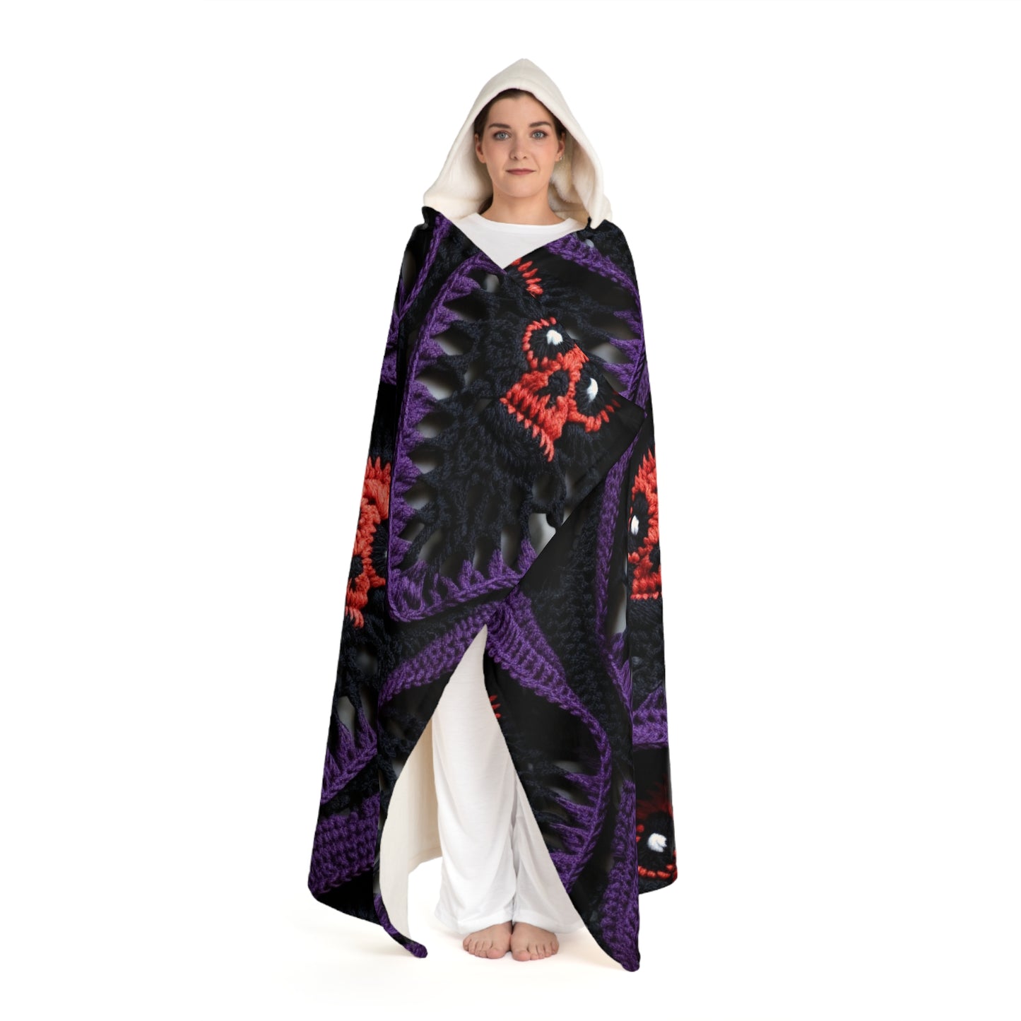 Grim Reaper Crochet Halloween Fright Scare Ghoul Fantasy Horror - Hooded Sherpa Fleece Blanket