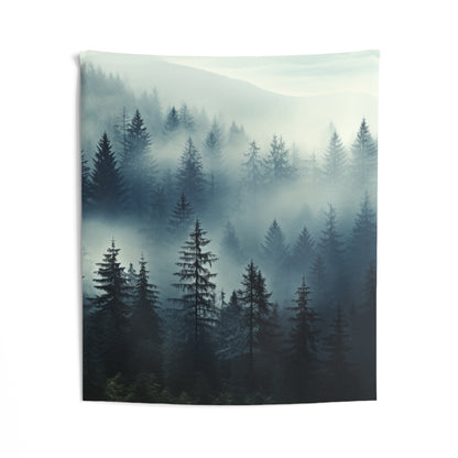 Foggy Forest Tapestry, Pine Tree Landscape Wall Hanging, Nature View Misty Mountain Home Decor for Living Room, Bedroom - Indoor Wall Tapestries