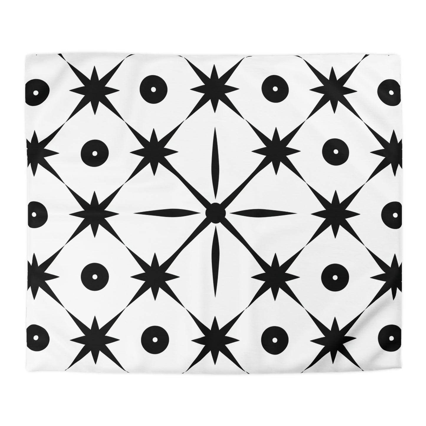 Mid Century Modern Asterisk Design - White & Black Atomic Starburst - Microfiber Duvet Cover