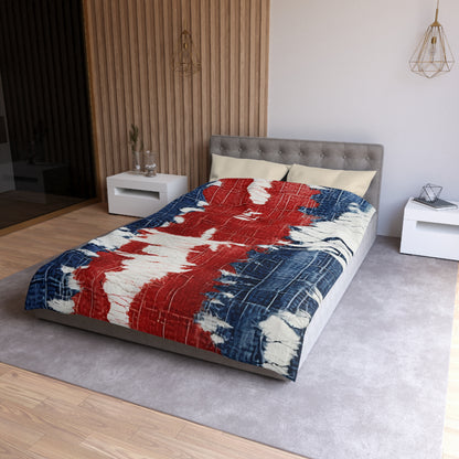 Patriotic Red, White & Blue: Distressed Denim-Style, Torn Fabric - Microfiber Duvet Cover