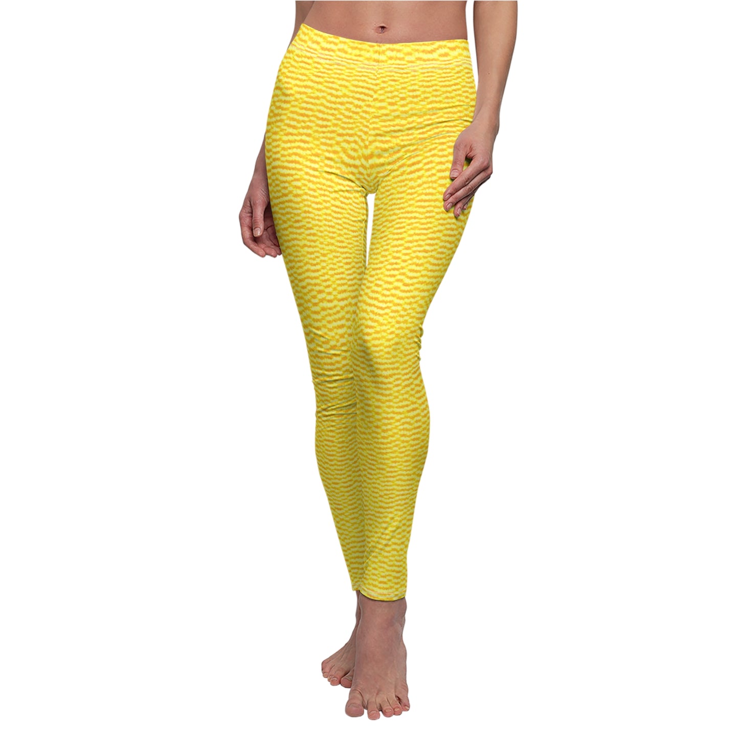 Sunshine Yellow Lemon: Denim-Inspired, Cheerful Fabric - Women's Cut & Sew Casual Leggings (AOP)