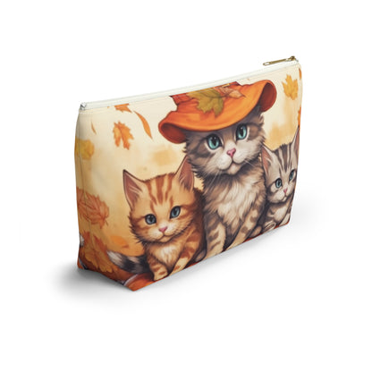 Kitty Cat Kittens Halloween - Cute Furries on Pumpkin - Festive Feline Decor - Accessory Pouch w T-bottom