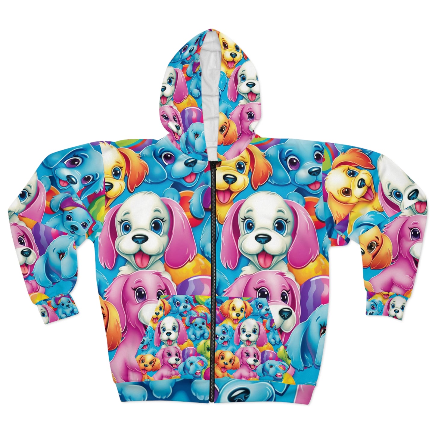 Happy Puppy & Dog Design - Vivid and Eye-Catching - Unisex Zip Hoodie (AOP)