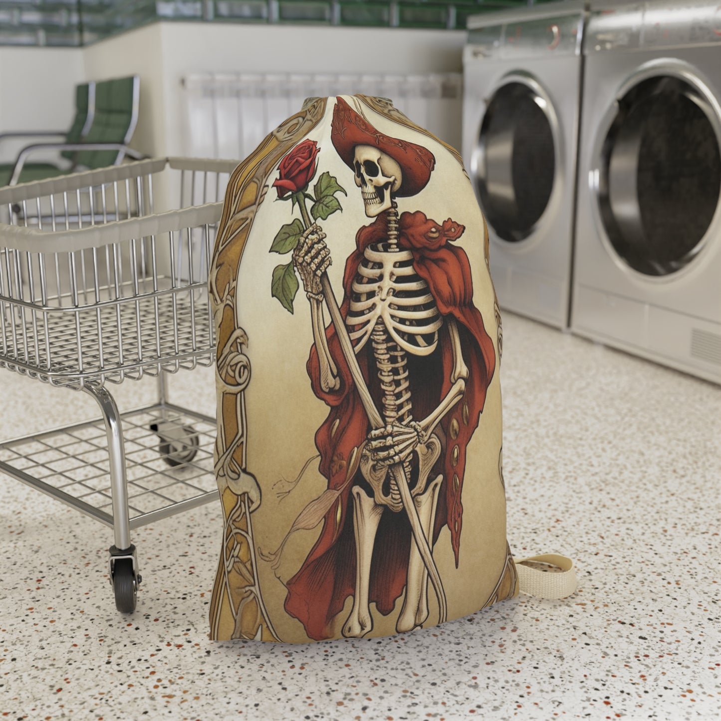 Death Card Tarot - Skeleton, Rose, and Transformation Journey - Laundry Bag