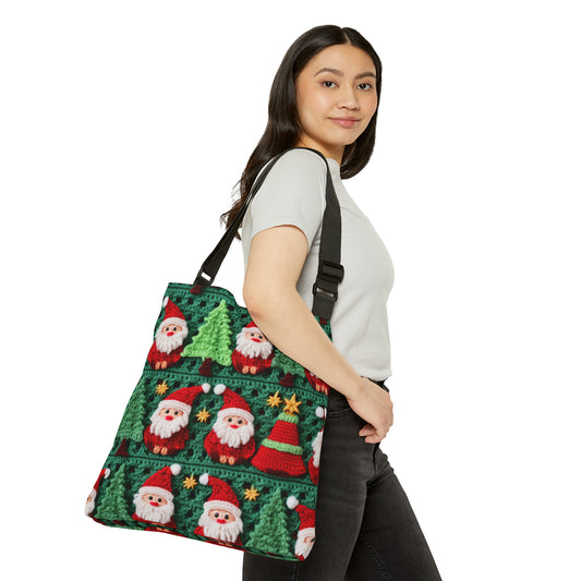 Santa Claus Crochet Pattern, Christmas Design, Festive Holiday Decor, Father Christmas Motif. Perfect for Yuletide Celebration - Adjustable Tote Bag (AOP)