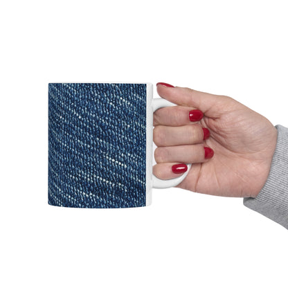 Denim-Inspired Design - Distinct Textured Fabric Pattern - Ceramic Mug 11oz