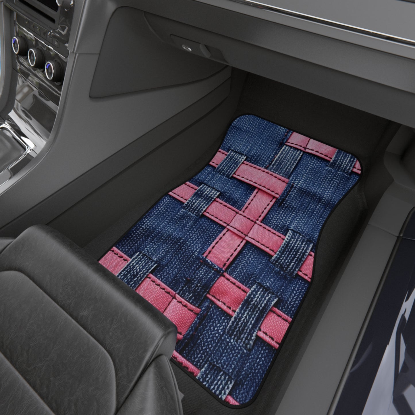 Candy-Striped Crossover: Pink Denim Ribbons Dancing on Blue Stage - Car Mats (Set of 4)