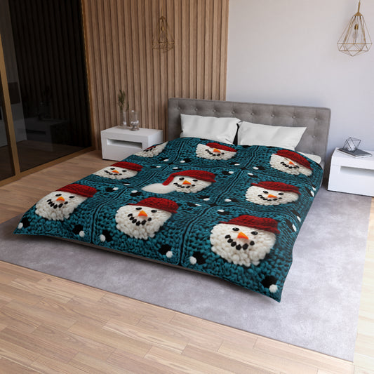 Snowman Crochet Craft, Festive Yuletide Cheer, Winter Wonderland - Microfiber Duvet Cover