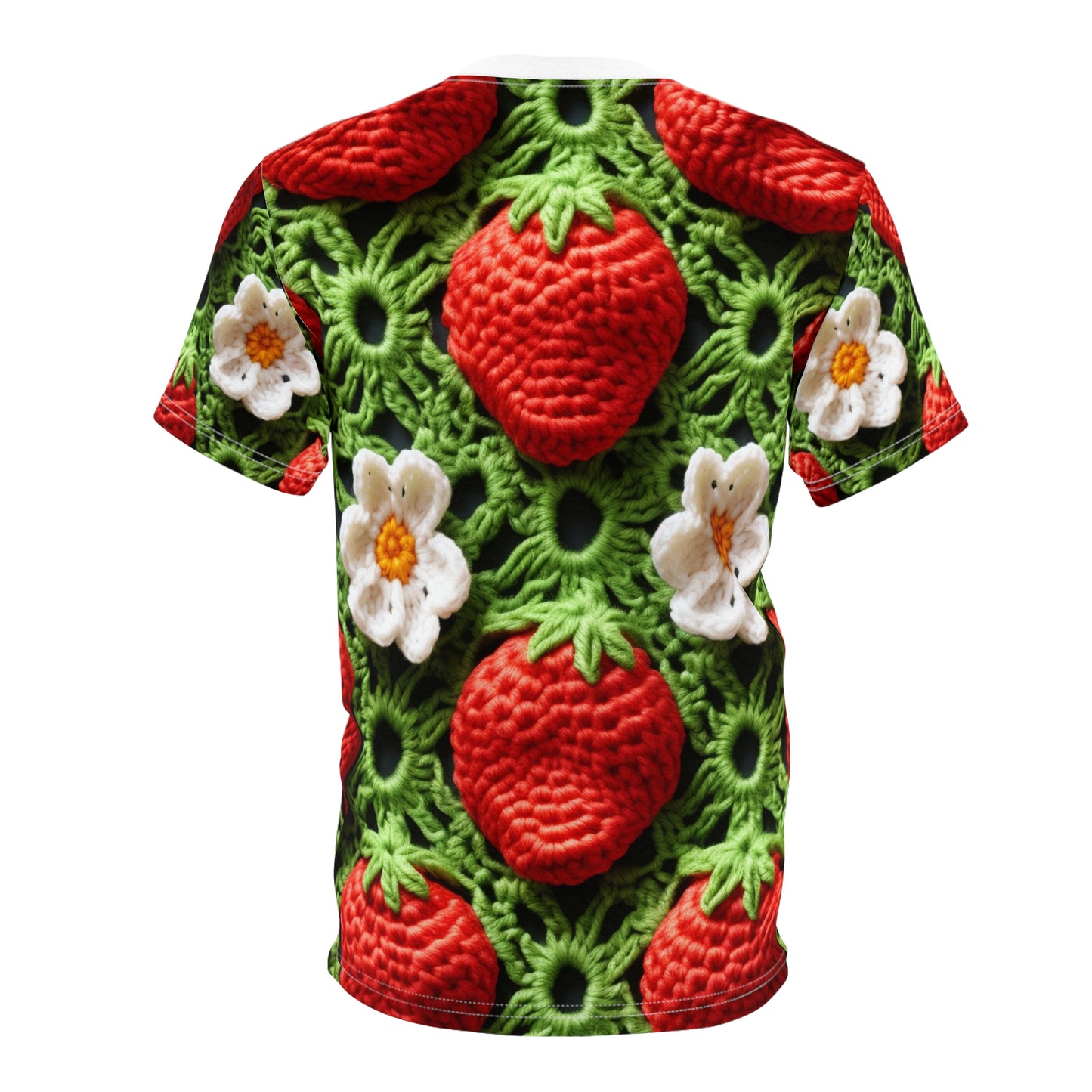 Ganchillo de campo de fresas - Forever Forest Greens - Cultivo de cosecha de bayas de frutas - Camiseta unisex de corte y costura (AOP) 