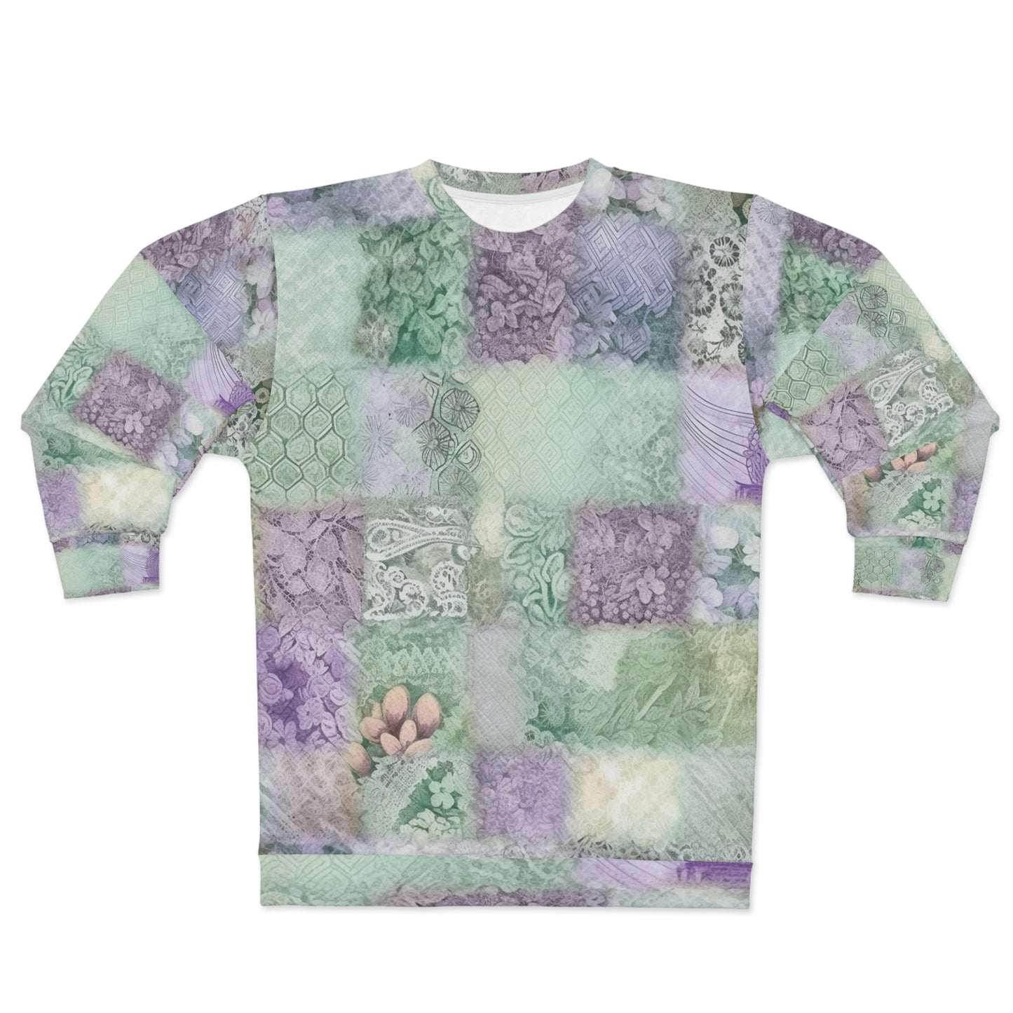 Medley Patchwork - Muted Pastels, Gingham & Lace, Boho Paisley Mix, Quilted Aesthetic Design - Unisex Sweatshirt (AOP)