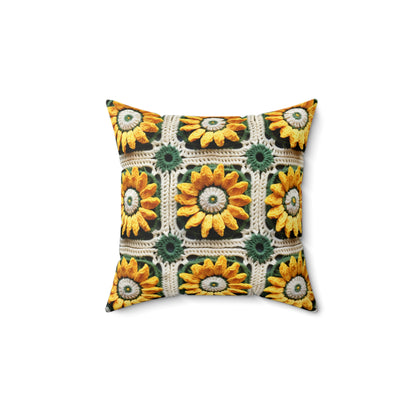 Sunflower Crochet Elegance, Granny Square Design, Radiant Floral Motif. Bring the Warmth of Sunflowers to Your Space - Spun Polyester Square Pillow