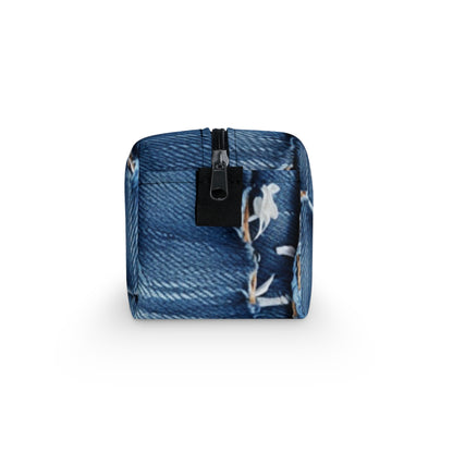 Midnight Blue Distressed Denim: Rugged, Torn & Stylish Design - Toiletry Bag