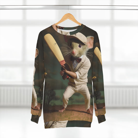 Mouse Cricket Batting, Wicket, Ball Hitting Stump, Howzat Moment - Unisex Sweatshirt (AOP)