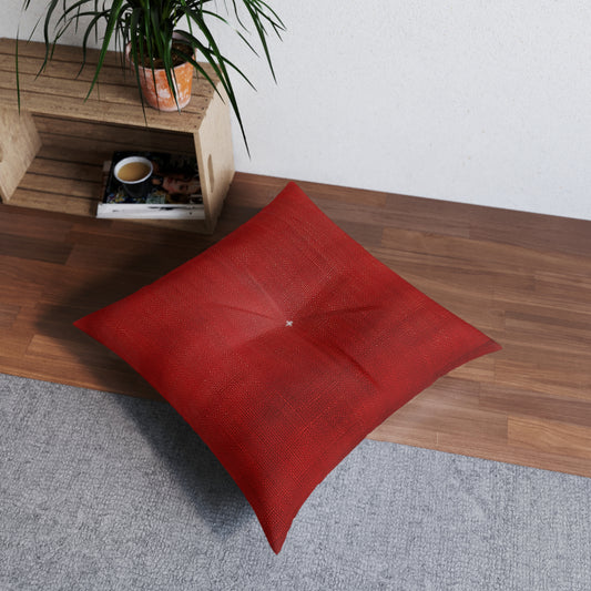 Juicy Red Berry Blast: Denim Fabric Inspired Design - Tufted Floor Pillow, Square