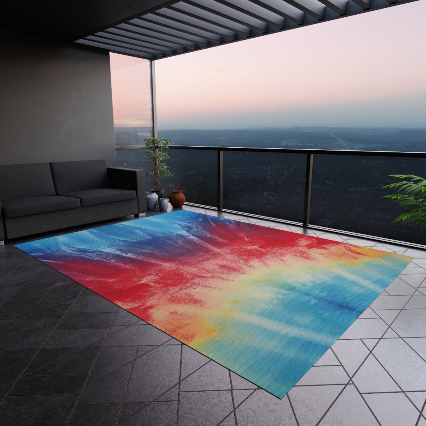 Rainbow Tie-Dye Denim: Vibrant Multi-Color, Fabric Design Spectacle - Outdoor Rug