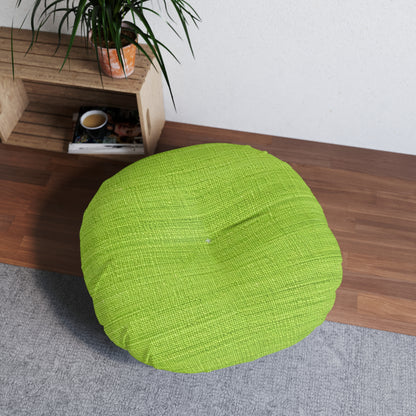 Lush Grass Neon Green: Denim-Inspired, Springtime Fabric Style - Tufted Floor Pillow, Round