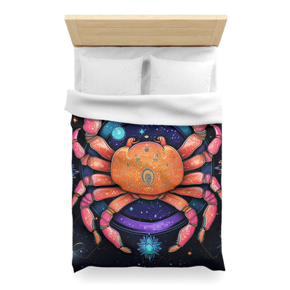 Rainbow Celestial Crab - Vibrant Cancer Zodiac Sign Art - Microfiber Duvet Cover