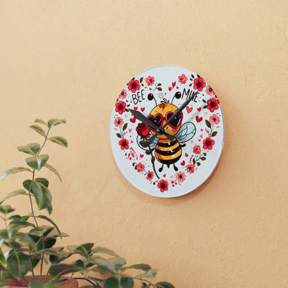 Bee Mine Valentine Heart - Acrylic Wall Clock