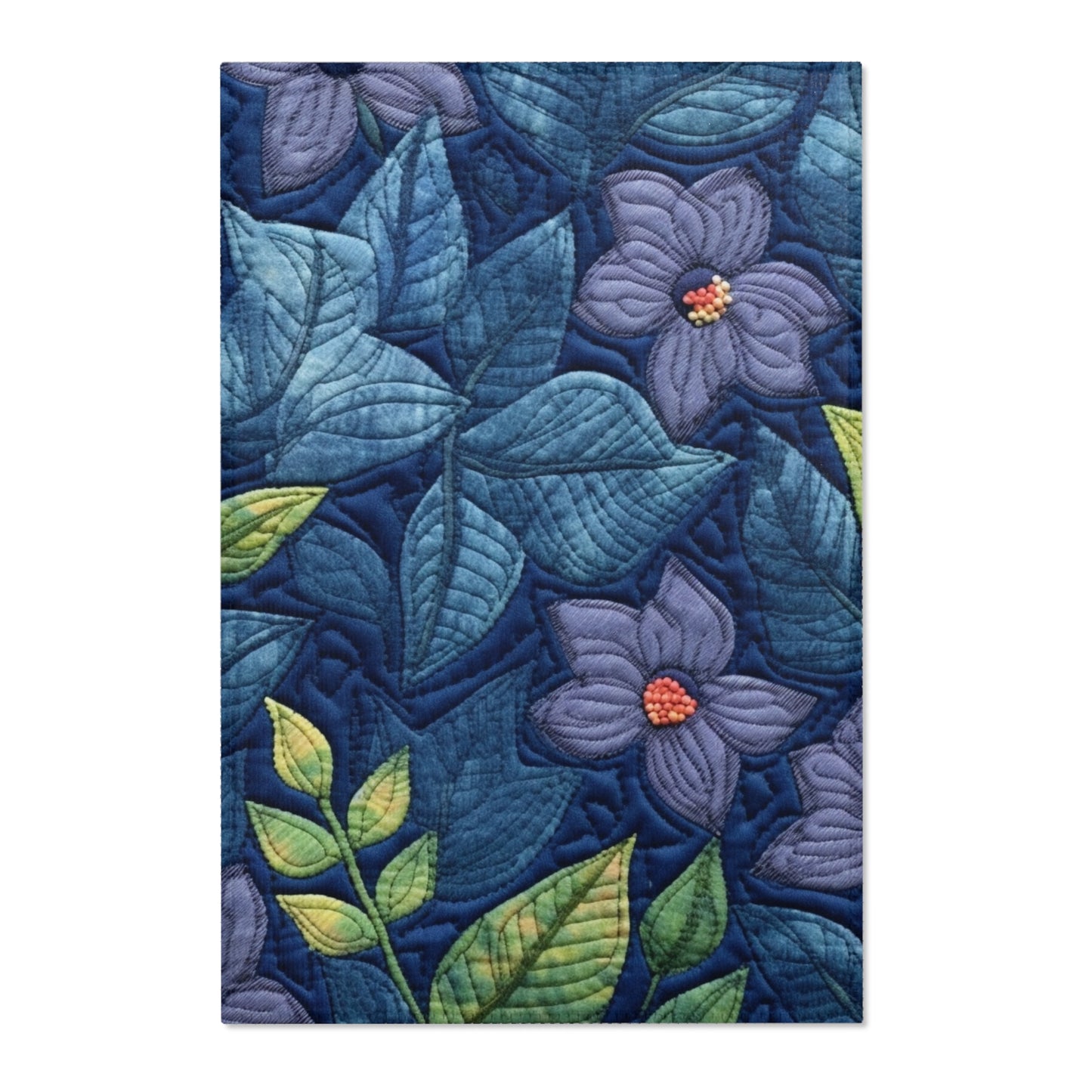 Floral Embroidery Blue: Denim-Inspired, Artisan-Crafted Flower Design - Area Rugs
