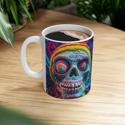 Diseño de terror aterrador de Halloween con calavera de ganchillo - Taza de cerámica 11oz 